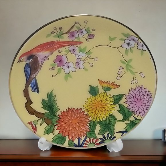 Vintage 2 Petite Porcelain Display Plate Birds of Paradise & Florals Minis Japan - Picture 4 of 8